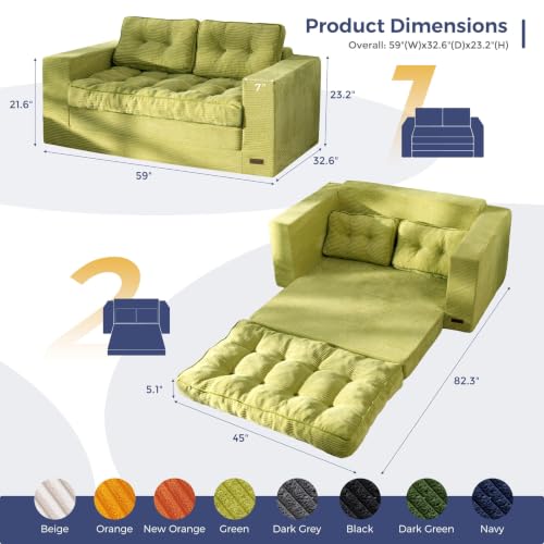 Image of MAXYOYO Folding Sofa Bed, Convertible Sleeper Loveseat with Pillows