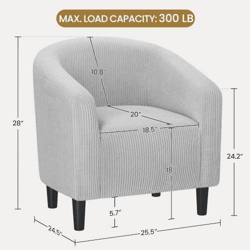 Image of Yaheetech Corduroy Accent Chairs, Compact Furry Barrel Chairs with a Curved Silhouette for Small Spaces, Living Room, Bedroom, Light Gray