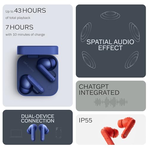 Image of CMF BY NOTHING Cmf Buds Pro 2 Wireless Earbuds With Chatgpt Integration,Hi-Res Audio With Ldac, 50 Db Hybrid Noise Cancelling Earbuds, Ip55 Waterproof,43H Play Time, 6 Hd Mics In-Ear Headphones, Blue