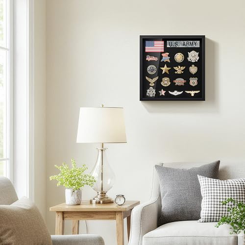 Image of TJ.MOREE 11x11 Shadow Box Pin Display Frame for Badges & Medals | Fits Tags Patches, Jewelry & Giant Pins, Insignia Ribbons