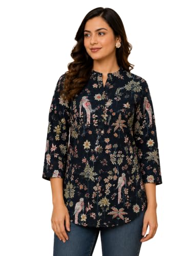 Image of Women's Floral Printed Cotton Kurti Summer Cotton Tunic Top for Girls