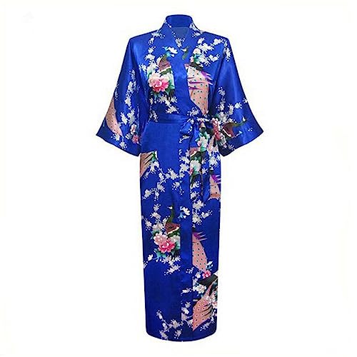 Jinfuhao Women Long Robe With Pocket Wedding Bride Bridesmaid Dressing Gown Rayon Kimono Bathrobe Night Dress Blue 1 M #TOP3