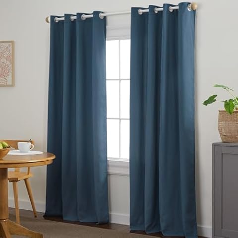 TOWN & COUNTRY BASICS Bertram Solid Linen Texture Indoor Curtains, Room Darkening Blackout with Energy Efficient Lining, Grommet Top, 2-Pack Set, Navy Blue, 50"x96" Cover
