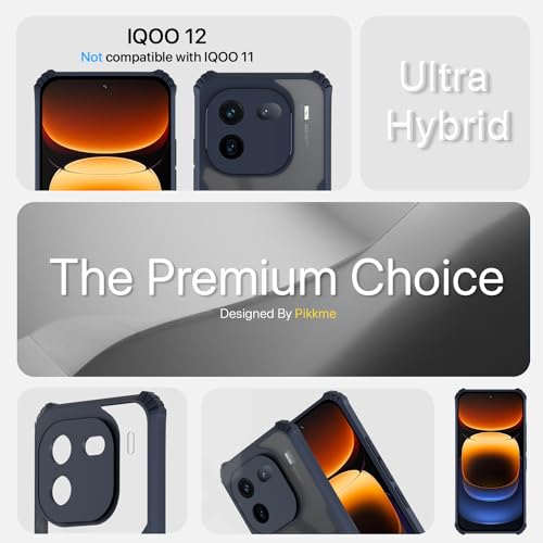 Image of Pikkme iQOO 12 5G Back Cover | Crystal Clear Transparent Back | Ultra Hyrbid | Full Camera Protection | Raised Edge | Bumper Back Case (Blue)