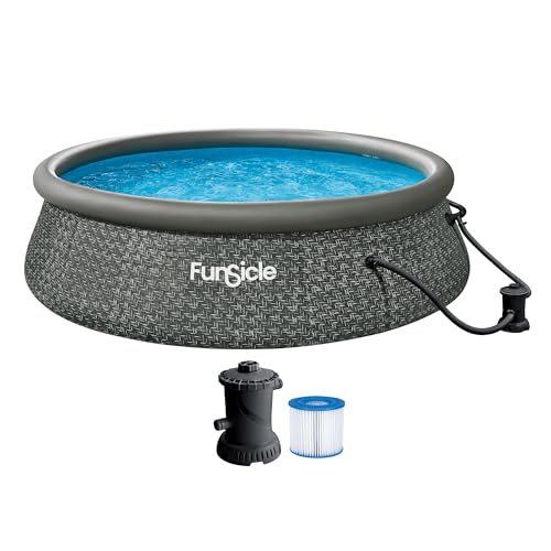 Funsicle Quickset Designer 12' x 36' Round Above Ground Swimming Pool, with FiltraBoost 800 GPH Filter Pump, Type D Filter Cartridge & Repair Patch, Dark Herringbone Print