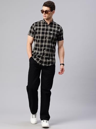 Image of Majestic Man Slim Fit Short Sleeve Checked Pure Cotton Casual Shirt
