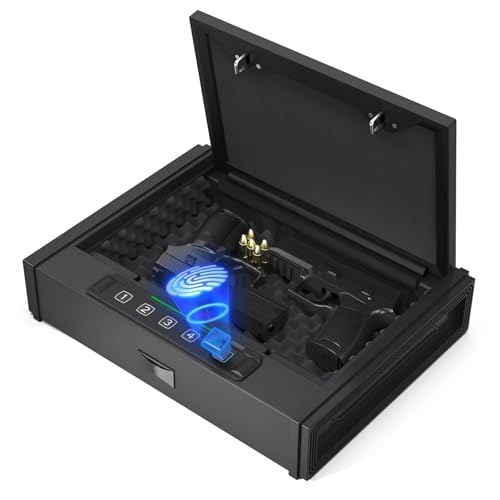 [ 30% Larger capacity ]Gun Safe for Pistols, Biometric Handgun Safe box, Mounted Handgun Safe Quick Access Security Safe with Fingerprint Keypad Lock for Home nightstand