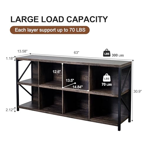 Dark Grey Oak 8 Cube Storage Organizer Bookshelf, 63 Inches, Living Room & Office