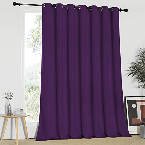 NICETOWN Blackout Curtain 95 inches Long - Silver Rings Thermal Insulated Wide Sliding Glass Door Privacy Blinds for Hall/Villa (Royal Purple, 100 inches Wide)