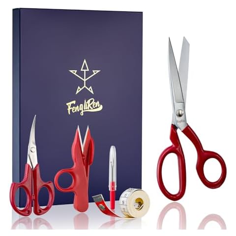 Fengliren Sewing Scissors Professional 8 inch Heavy Duty Fabric Shears for Tailoring Leather Cloth Red Industrial Strength High Carbon Steel Tailor Shears for Home Office Dressmakers Cover