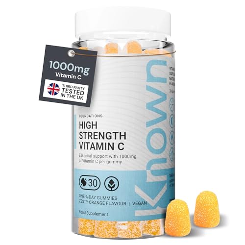 Known 1000mg High Strength Vitamin C (Ascorbic Acid) Gummies Zesty Orange Flavour Chewable Vegan Gummy Supplement Immune Collagen Energy & Antioxidant Support 1 Month Supply One-A-Day