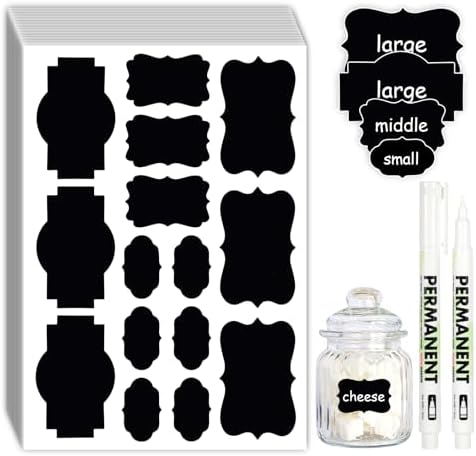 225 PCs Reusable & Removable Chalkboard Labels Kit - for Jars, Storage Bins, Food Containers | Includes 2 Liquid Chalk Marker | Instant Kitchen & Home Organization