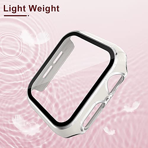 Tauri 2 Pack Hard Case Compatible for Aple Watch SE Series 6/5/4 44mm Built in 9H Tempered Glass Screen Protector, Touch Sensitive Protective Slim Cover Compatible for iWatch 44mm - White/Silver