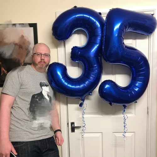 Image of Number Balloons 5 Balloon Dark Blue for 5 Birthday Party Decorations, 40 in | Saturated Color, Large 40 in, With Inflation Straw & Hanging Hole, Great for Men's Party, Back-To-School Season, Pool Party