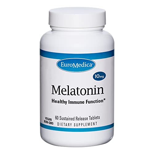 EuroMedica Melatonin 10mg - 60 Sustained Release Tablets - Supports Sleep, Immune Function & Cellular Health - Non-GMO, Vegan, Gluten Free - 60 Servings