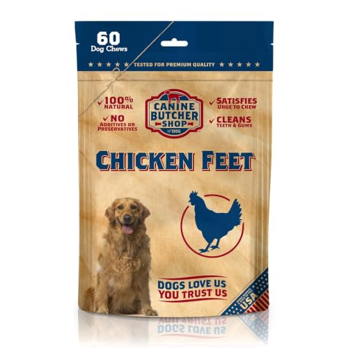Canine Butcher Shop Chicken Feet for Dogs, All-Natural Dog Treats, 60 Ct