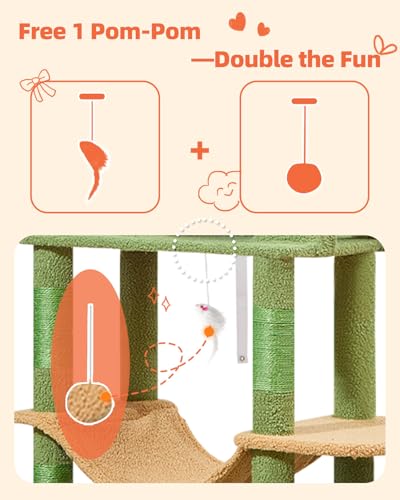 Image of Taoqimiao Cactus Cat Tree, 67 in Tall Cat Tower with 2 Plush Cat Condos
