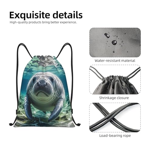 Drawstring Backpack Foldable String Bag Ocean Animal Manatee Resistant Sackpack Sports Gym Bag for Shopping Yoga4