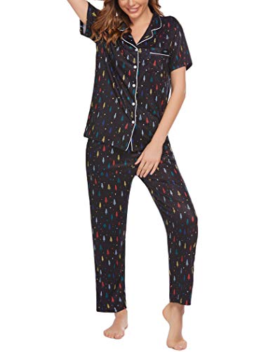 Avidlove Women Pajamas Set Notch Collar Soft Sleepwear Pjs Short Sleeve Button Down Nightwear with Long Pants