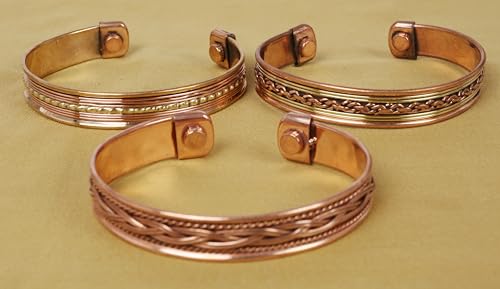 Image of Touchstone copper bracelets | gift for men women |adjustable 100% pure solid real magnetic jewelry | handmade bracelet set combo | rope braided tibetan bangles.