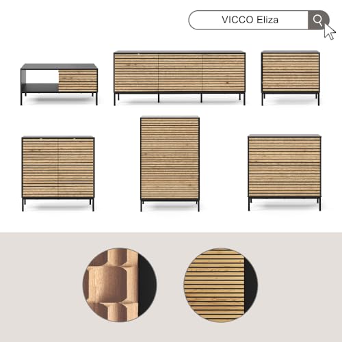 Vicco Kommode Eliza, Schwarz/Eiche, 80 x 81.2 cm mit 2 Türen