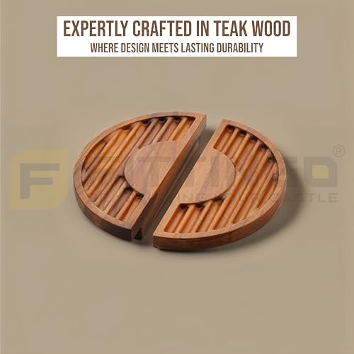Image of Crescent Groove Half Moon Teak Wood Handle /Main Door Handle /Pull Push Handle for Door /Wardrobe Handle /Complete Set of 1 (Left & Right) 8 * 4 Inch-| 3 Years Warranty |