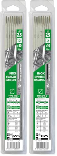GYS - ELECTRODES Inox 316L ø2, 5 - Blister de 10 - CONSOMMABLE Soudure Arc/MMA - Toutes positions - A L'electrode - Amorcage Des 40V (Lot de 2)