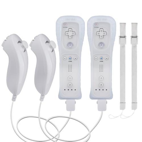 Image of TechKen 2 Pack Wii Remote Controller and Nunchuck with Silicone Case and Wrist Strap for Wii Wii U