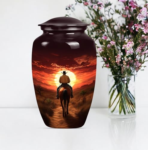 Image of Cowboy Urn for Ashes Adult Male - Large Unique Cremation Urns for Human Ashes - Companion Urns for 2 Adults - Memorial Ash Containers for Men - Urn for Women - 10 inch Set of 1