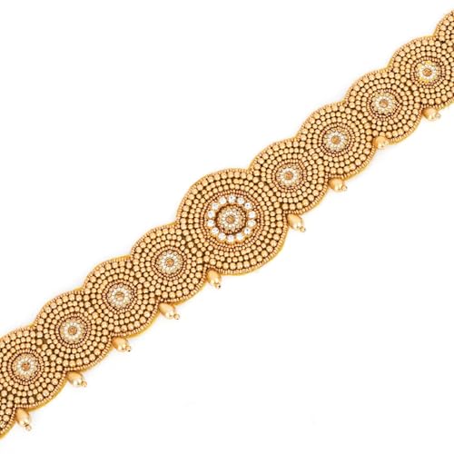 South Indian Traditional Gold Fabric Hand Made Embroidery Cloth Maggam Work Saree Waist Belt Stretchable Kamarpatta Kamarbandh Kardhani For Women (Kamarbandni Belt For Saree)3