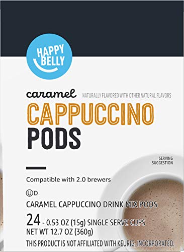 Amazon Brand - Happy Belly Cappuccino Coffee Pods Compatible With K-Cup Brewers, Caramel Flavored, 24 Count #TOP1