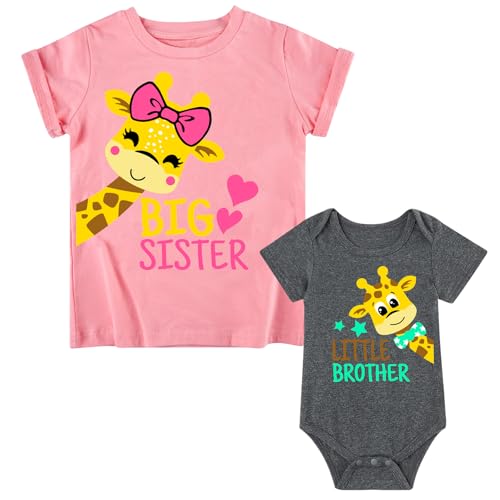 Image of Funnycokid Big Sister Little Brother Matching Outfits Toddler Girl Shirt Newborn Boys Clothes