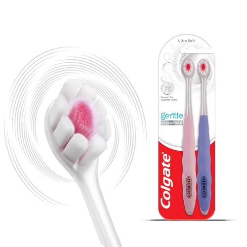 Colgate Gentle UltraFoam - Cepillo de dientes manual de cerdas ultra suaves para adultos, 2 piezas, cerdas suaves para una limpieza superior, multicolor