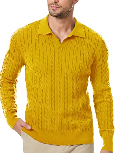 Image of TYSORT Men's Cotton Full Sleeve Collar Polo Sweater for Men, Cable Knitted Sweaters for Men
