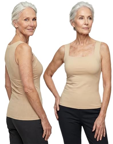 Avuleas Built in Comfort Bra Tanktop Avulea Padded Tank Tops for Women with Support Seamless Shaper Cami & Braless Tops (Nude L)