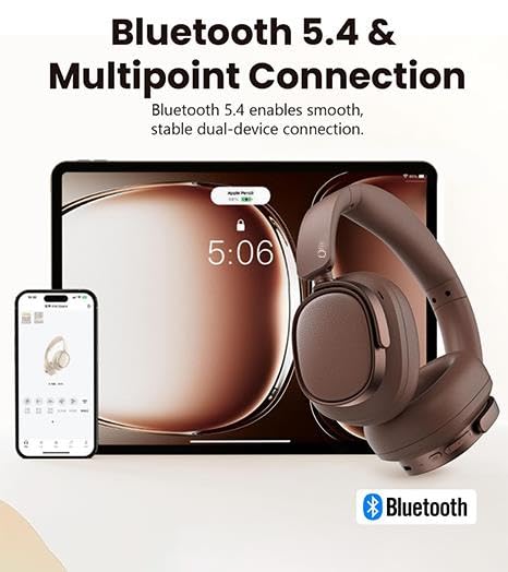 Image of Japan Series Bluetooth 6.0 Wireless Over-Ear Headphones with 400mAh Battery, 20H Playtime, Deep Bass HiFi Stereo, Built-in Mic, 40mm Drivers, Foldable Headset (Brown)
