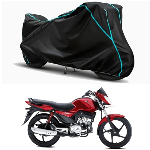 Image of Waterproof Bike Body Cover Compatible for | Mahindra Stallio | Taffeta Fabric, Sky Piping Design, Bottom Elastic Fit | Dustproof, Sun UV & Rain Protection for All Weather.