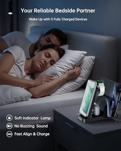 Image of 5 in 1 Wireless Charger for Samsung, Fast Charging Station Dock Stand | Compatible with Galaxy S26 Ultra /S25 /S24, Watch 8 /7 /6 /5 /4, Buds. Charges 5 devices at once. Ideal for home, office, bedside.