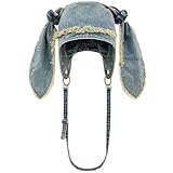 デニムキャップ ヴィンテージ ロング ウサギ耳 野球帽 バニーハット パンクハット ヒップホップ帽子 ウォッシュ ユーズド加工 お父さんキャップ ユニセックス（水色）