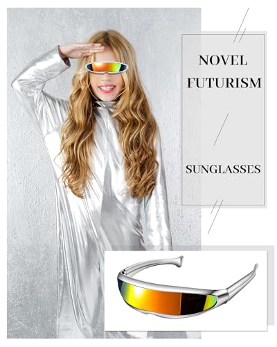 Image of 4 Pairs Futuristic Narrow Cyclops Sunglasses Robot Space Costume Color Mirrored Lens
