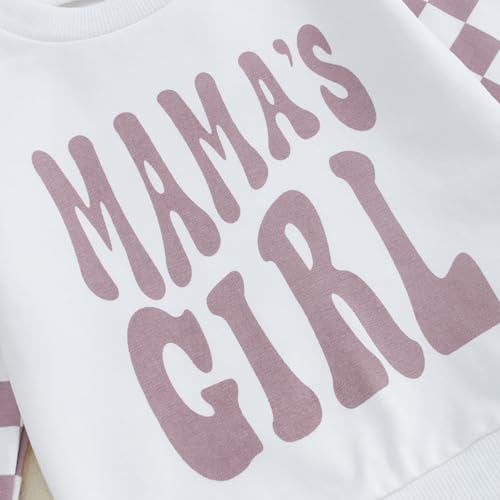 Toddler Baby Girl Fall Winter Outfit Mamas Girl Long Sleeve Checkerboard Sweatshirt Jogger Pant Infant Clothes Set4