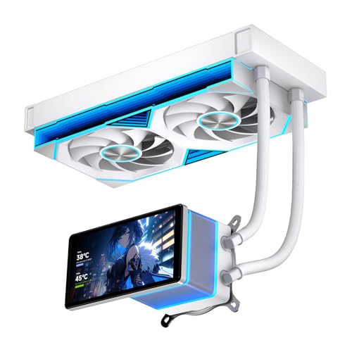 TZMRIT PF240 Aio Water Cooling 240mm with 5.5 Inch LCD Magnetic Screen Display,ALL IN One ARGB Infinity Mirror 2000RPM PWM Fan,for AM4/AM5& Intel LGA1851/1700 (WH)