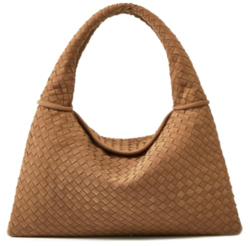 Image of Suede Woven Hobo Bags Purses for Women Woven Leather Bag Vintage Tote Bag Retro Handbag Satchel 2025