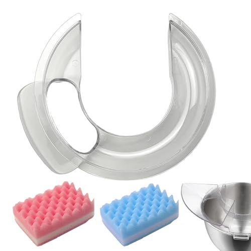 Protector de vertido para batidoras Kitchen Aid 4.5-5QT cuartos de galón, protección contra salpicaduras transparente, perfecto para tazón de acero inoxidable Kitchen Aid, incl. 2 esponjas de cocina