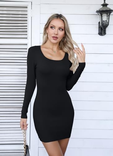 Image of Valiamcep Women's Square Neck Ribbed Knit Bodycon Mini Dresses | Slim Fit Pencil Dress, Cocktail Party Club Night Out Dating Daily Outfits, Sexy Dressy Casual, Fall Winter Fashion Clothes