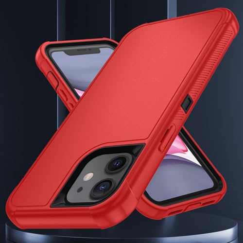 Image of SunStory Compatible with iPhone 11 Case with HD Screen Protector, 3-Layer Heavy Duty Full-Body Cover,3 in 1 Hybrid Protective Case for iPhone 11 6.1 inch,Red