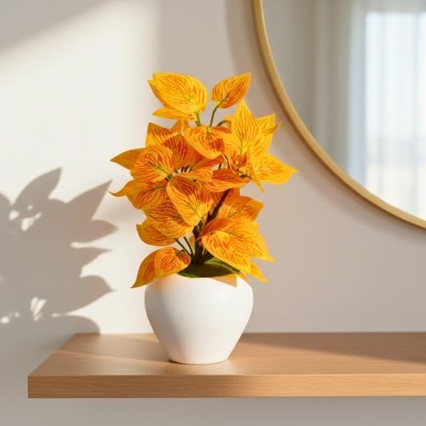 Image of fancymart Artificial Plant Leaves in Apple Pot (30 cm Height) | Small Potted Plant for Office Desk | Home Decor for Living Room | Cafe & Restaurant Table Decoration