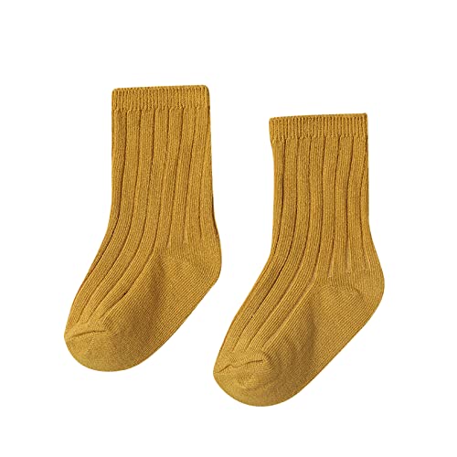 Ruffle Socks for Baby Girls Children's Socks Boys and Girls Cotton Socks Double Needle Mid Calf Baby Baby Solid Color (Yellow, 1-3 Years Toddler)