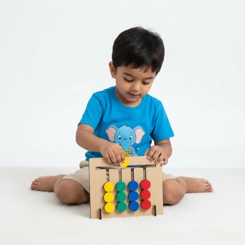 Image of PUZZL Montessori Wooden Slide Puzzle Game for Kids 3+ Years, Colour Coder & Shape Matching Toys, 35 Challenges, Birthday Gift for Kids, STEM Toys, Creative Educational Learning Toys