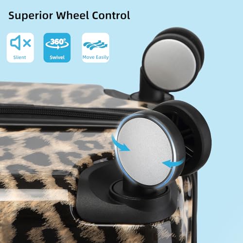 LARVENDER Luggage Sets 3 Piece, 20 Inch Carry on Luggage 22x14x9 Airline Approved Hardside PC+ABS Suitcase Set with Spinner Wheels TSA Lock, Lightweight Suitcase for Women, Cheetah image 8